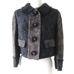 未使用品◎正規品 イタリア製 黒タグ DOLCE&amp;GABBANA ドルチェ＆ガッバーナ レディース ツイード切替 ジャケット 黒×茶 花柄 42 定251900円のサムネイル