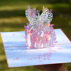 【数量限定】大人 バースデーカード バースデーカード ギフトカード バレンタイン おしゃれ ポップアップカード 誕生日カード 立体カード グリーティングカード ピンクの蝶20*16cm メッセージカード XIANG DAO