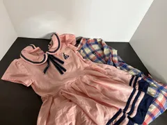 【中古】DOUBLE.B（ミキハウス）チェック柄ワンピース ＆ KUYEE BEAR ピンクワンピース 2点セット 110サイズ