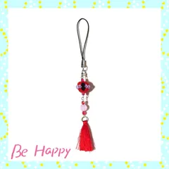 ハンドメイド 【ストラップ】ビーズボール＊レッド No.17