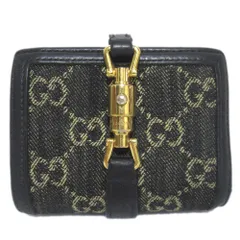 美品 GUCCI グッチ GG柄 ジャッキー1961 コンパクトウォレット 財布 645536 ブラック×ゴールド金具 メンズ レディース 古着 中古 USED