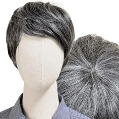 Luce brillare ウィッグ 白髪 白髪かつら 医療用 フルウィッグ ショート グレイヘア 高齢者 中高年 シニア ウルフ ボブ 耐熱 レディース 人工毛 ミセス つむじ かつら シルバー 女装 自然 コ [白5黒5] [人工毛(クラシックショート)]