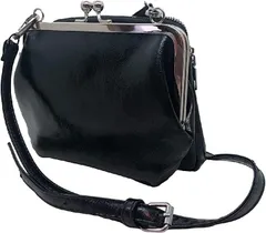 Brightrust がま口 ショルダー バッグ レディース ファスナー 斜めがけ 肩掛け 小さめ 財布 PUレザー( ブラック)