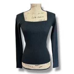 anuans アニュアンス カシミヤブレンド デコルテリブニット プルオーバー 長袖 ストレッチ セーター カシミア混 スクエアネック レディース 秋 サイズF ブラック 久喜倉庫店 K464H