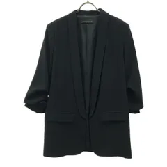 ZARA WOMAN ザラウーマン 袖ギャザー テーラードジャケット M ブラック 肩パット入り 7分袖 レディース 古着