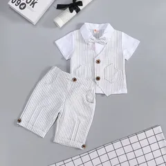 新作✴︎半袖　ストラップ柄　男子　スーツフォーマルセット　結婚式　お誕生日会　子供の日　七五三　お孫さん衣装プレゼント　夏物スーツ　卒園式　入園式