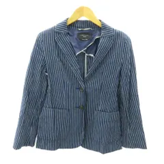マックスマーラ ウィークエンドライン MAX MARA WEEKEND LINE テーラードジャケット 背抜き 2B ストライプ コットン リネン混 38 青 ブルー 0915 ■YHS4
