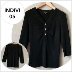 【美品♪】INDIVI 胸ギャザーニットブラウス　ブラック