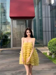 パーティー映え?フェミニンミニワンピース?チュールフリルデザイン