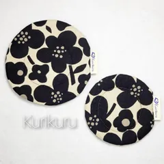 丸コースター【北欧風Flower 黒花(こっか)】大・小2枚セット