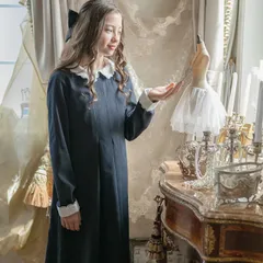 【ネイビー】スカラップレース白襟長袖ワンピース きちんとワンピース キッズ キャサリンコテージ TAK