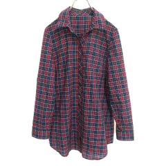 #a レリアン Leilian シャツ ブラウス 9号 赤 紺 マルチ チェック 長袖 スキッパーカラー 日本製 レディース [963049] k01