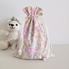 ハンドメイドコップ袋　ゆめかわユニコーンラビット　歯ブラシ&コップ入れ　裏地付きお名前書くだけコップ袋マチなし　#コップ袋　#入園準備　#ゆめかわ　#ままのねこの手　#IROHANNAハンドメイド