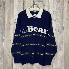 【 OLD Bear 90s ベアー 】デカロゴ 刺繍 長袖 ニット ポロシャツ セーター