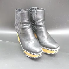 ■ Θ MOUSSY ウッドヒール 太ヒール ショート丈 ヒールブーツ サイズＭ ブラック ブラウン系 レディース E  【1502180047053】