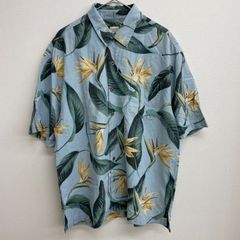 JAMAICA JAXX アロハシャツ 極楽鳥花 ストレリチア シルク ビッグサイズ アクアブルー ゴクラクチョウカ 胸ポケット【メンズL】
