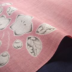 のれん　麻　絞り　辻が花　紅梅　手染め　和風