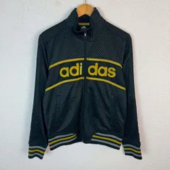 adidas アディダス トラックジャケット 総柄 デカロゴ 日本製 ブラック イエロー メンズ 古着 スポーツMIX
