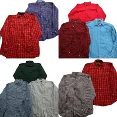 古着卸 まとめ売り チャップス 長袖シャツ 10枚セット (メンズ Ｌ ) ストライプ タータンチェック 無地 ダブルフラップ 中古 古着 MY4542