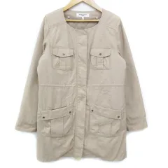 ナチュラルビューティーベーシック NATURAL BEAUTY BASIC ミリタリージャケット ノーカラージャケット ロング丈 ライナー付き ジップアップ M ベージュ /FF6