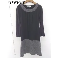 ◇ NATURAL BEAUTY BASIC バイカラー 切替 ニット 長袖 ミニ ワンピース サイズ M ブラック グレー レディース  【1109230003160】