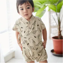 甚平 ベビー キッズ 男の子 ロンパース コットン 浴衣  70 80 90 [jinbei-30]