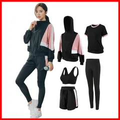 【特価商品】スポーツブラ ジャージ ロングタイツ フィットネス 吸汗速乾 パーカー 通気 伸縮性 5点セット 半袖 上下 ランニングウェア 短パンツ トレーニングウェア ヨガウェア レディース 春夏秋冬 スポーツウェア [DawnRain]