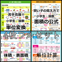 面積・体積・単位・単位換算シート　4枚フルセット