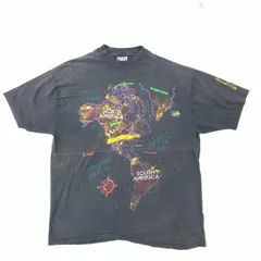 【物流センター】 中古 Hanes | ヘインズ 半袖Ｔシャツ 90年代　WILD OATS　地図　両面プリント　シングルステッチ　USA製 ブラック サイズ：XXL 【101】