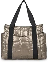 MT's SHOP トートバッグ レディース A4 大容量 軽量 光沢 キルティング ふわふわ サイドポケット 肩掛け 手提げ マザーズ 通勤 SH387( ゴールド)