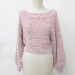 グレイル GRL ニット プルオーバー 長袖 オフショルダー ボートネック シャギー ピンク F