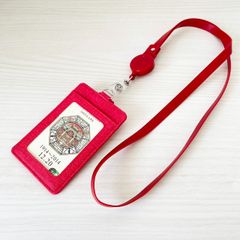 カードケース パスケース 定期入れ リール付き ストラップ レッド 赤色 クリア窓付き 社員証 ICカード 社員ID セキュリティ