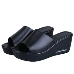 [ジーティアモ] 厚底 サボ サンダル レディース ミュール ウェッジ ソール 美脚 5cm ヒール オフィス 黒 白[ジーティアモ] 厚底 サンダル レディース ミュール ウェッジ ソール 美脚 5cm ヒール オフィス 黒 [ブラック] [23.5 cm]