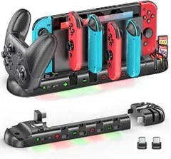 Switch ジョイコン プロコン 充電 スタンド Switchドックと一体型 OIVO 6台Joy-Con+1台プロコン同時充電 約2-3.5時間急速充電 スイッチコントローラー 充電指示ランプ付 収納 Switch有機EL Joy-Con充電器