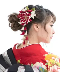 【人気商品】つまみ細工 3点セット 卒業式 赤 レッド 白 成人式 菊 桜 梅 髪飾り 花 ぶら飾り 縮緬 (ソウビエン) ちりめん 髪留め 卒業式 [SOUBIEN] 袴 日本製