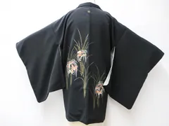 【京松】【着物】羽織 黒羽織 縫い紋 絵羽柄 金彩 蝶文 身丈約81cm 裄丈約64cm 24z-4075