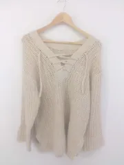 ◇ earth music&ecology サイドスリット 長袖 ニット セーター サイズF ライトベージュ系 レディース E  【1302180011753】