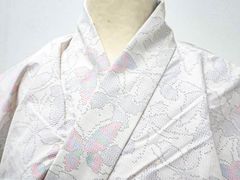 【一輝堂】リサイクル着物 道中着 紬地 単衣 蝶文 正絹 身丈約122cm 身幅約64cm 25z07-3866