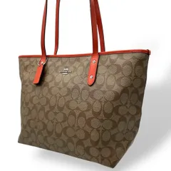 良品 Coach トートバッグ シグネチャー ブラウン PVC レザー