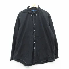 XL/古着 ラルフローレン 長袖 ブランド シャツ メンズ 90s ワンポイントロゴ 大きいサイズ ロング丈 コットン ボタンダウン 黒 ブラック 25