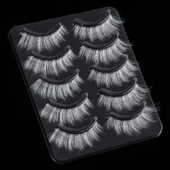 【特価セール】5 ペア白つけまつげロングふわふわハロウィンクリスマスアイまつげエクステンションツールコスプレメイクパーティーまつげ