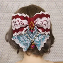 Fairy Mead◆白雪姫の毒林檎リボンバレッタ◆ボルドー×エメラルドグリーン◆ロリィタ レース　薔薇 鏡 りんご リンゴ 魔法の鏡　魔女