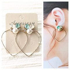 4】スワロフスキー ビジュー ピアス イヤリング ライトイエロー