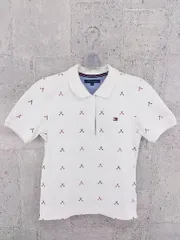 ◇ TOMMY HILFIGER トミーヒルフィガー 総柄 半袖 ポロシャツ S ホワイト ネイビー レッド *  【1002796825194】