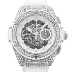 HUBLOT ウブロ キングパワー ウニコ ホワイトパヴェ クロノグラフ 701.NE.0127.GR.1704 デイト ホワイト 白 スケルトン 純正ダイヤモンド チタニウム 純正ベルト 純正尾錠 メンズ 自動巻き【6ヶ月保証】【腕時計】【中古】