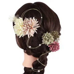 髪飾り 成人式 水引 振袖 前撮り 袴 花 7点セット ピンク 白 クリーム ゴールド 花 カスミソウ 造花 パールビーズ Ｕピン 和装 No.12-0959