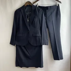 【美品】スーツセレクト　レディース　スーツ　3点セット　セットアップ　9号　ネイビー　スカートスーツ　パンツスーツ　ウール