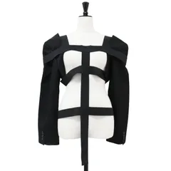 美品 COMME des GARCONS コムデギャルソン ジャケット ブラック 黒 サイズ:S ハーネス ベルトデザイン ジャケット / ボレロ ゴム シルク コットン 2014S/S 服でない服 アウター ブルゾン 上着 羽織り レイヤード【レディース】のサムネイル