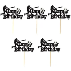 【人気商品】お祝い用品 誕生日パーティー装飾 記念撮影用 Birthday ケーキ飾り Happy ケーキデコレーション スポーツテーマ（野球）ケーキ挿入カード 5点セット ケーキトッパー 誕生日 Coollooda