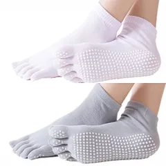 [Copeflap] ヨガソックス 5本指 ピラティス 靴下 滑り止め 2足セット レディース 指あり (グレーとライトピンク)